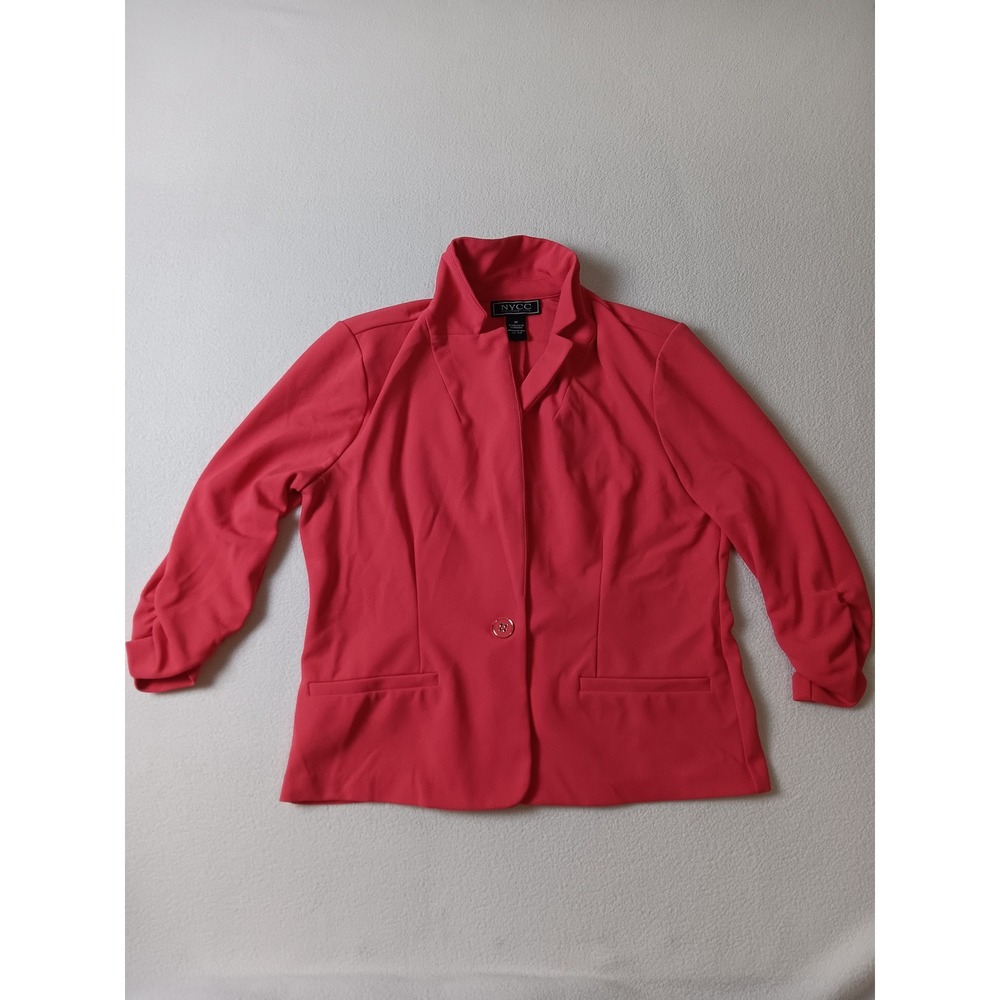 NYCC New York Clothing Co Coral Pink Ruched Sleeve Blazer Jacket Womens Medium
